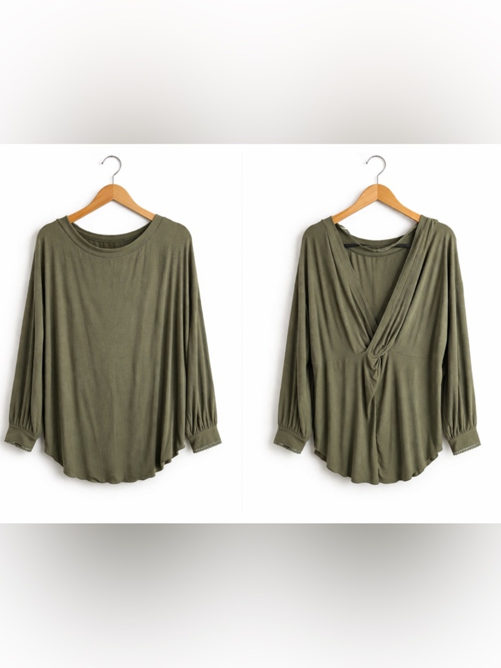 Free People Olive Green Twist Front Top S Shimmy Shake Oversized Boho Tunic